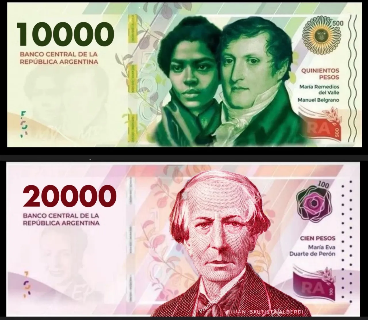 billetes 10 y 20 mil